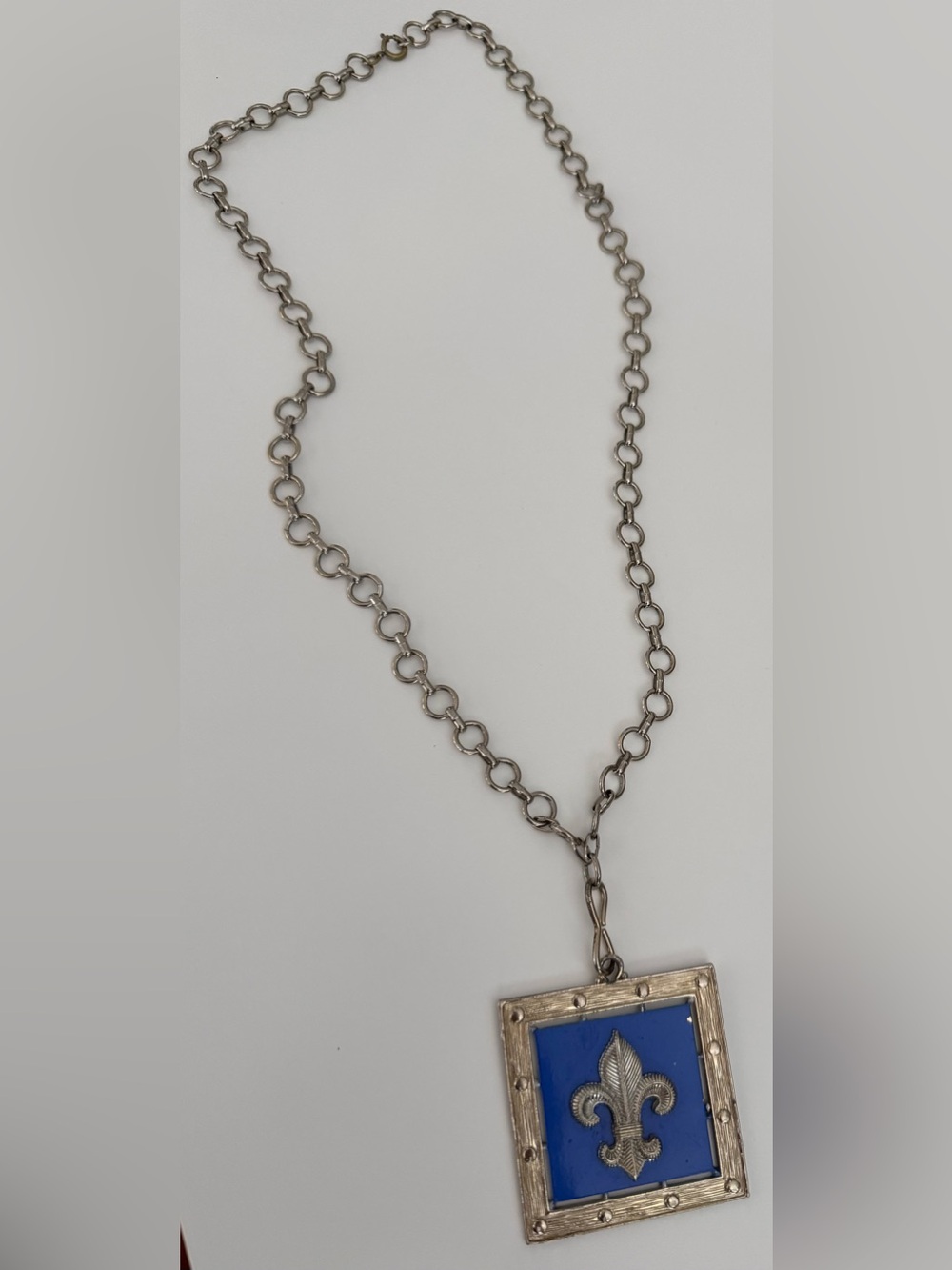 Unbranded Silver-Tone Blue Fleur-de-lis Pendant Necklace